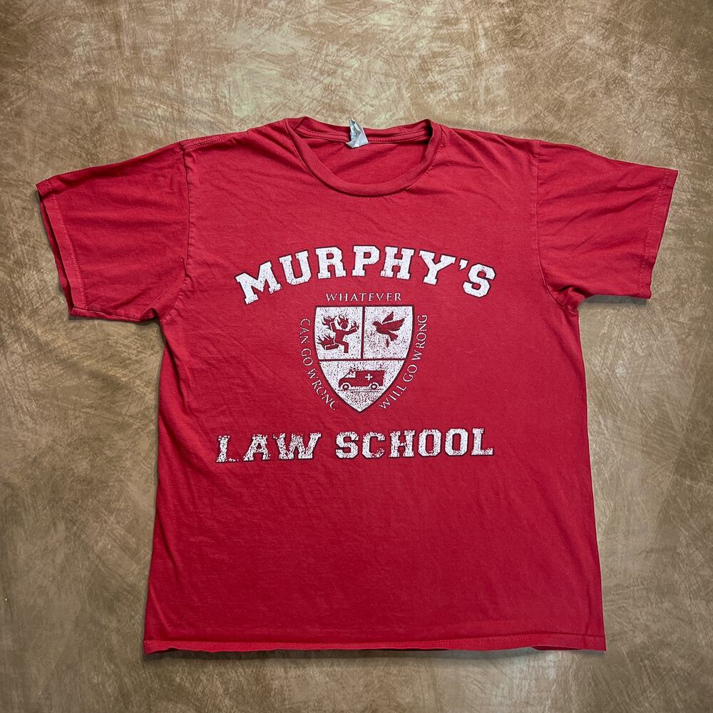 Port & Company Murphy's Law School Novelty T-Shirt Red Short Sleeve Funny Mens M